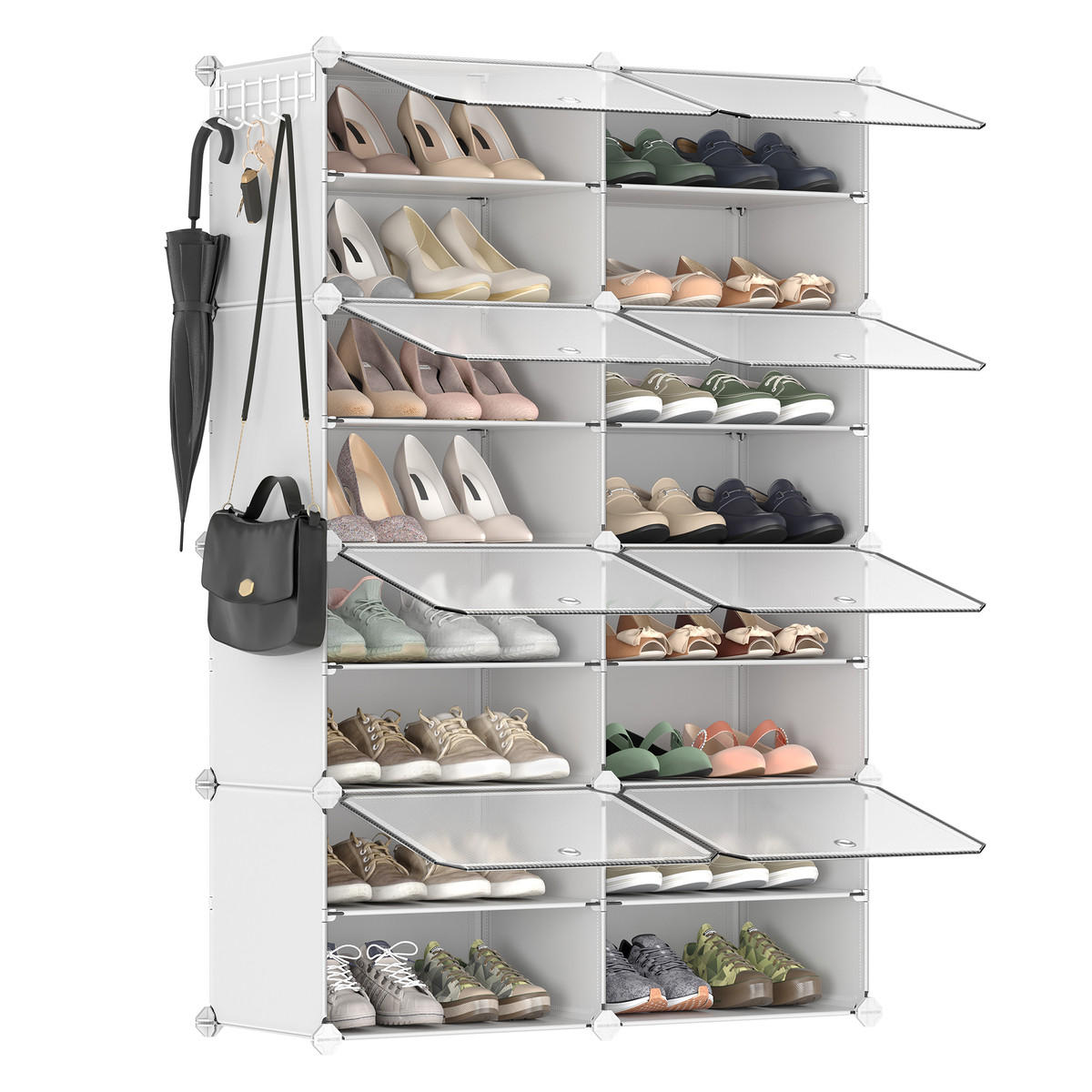 SCHUHSCHRANK 8 Klappen Weiß – B122 cm - Weiß, Metall (33/122/44cm) - Calicosy