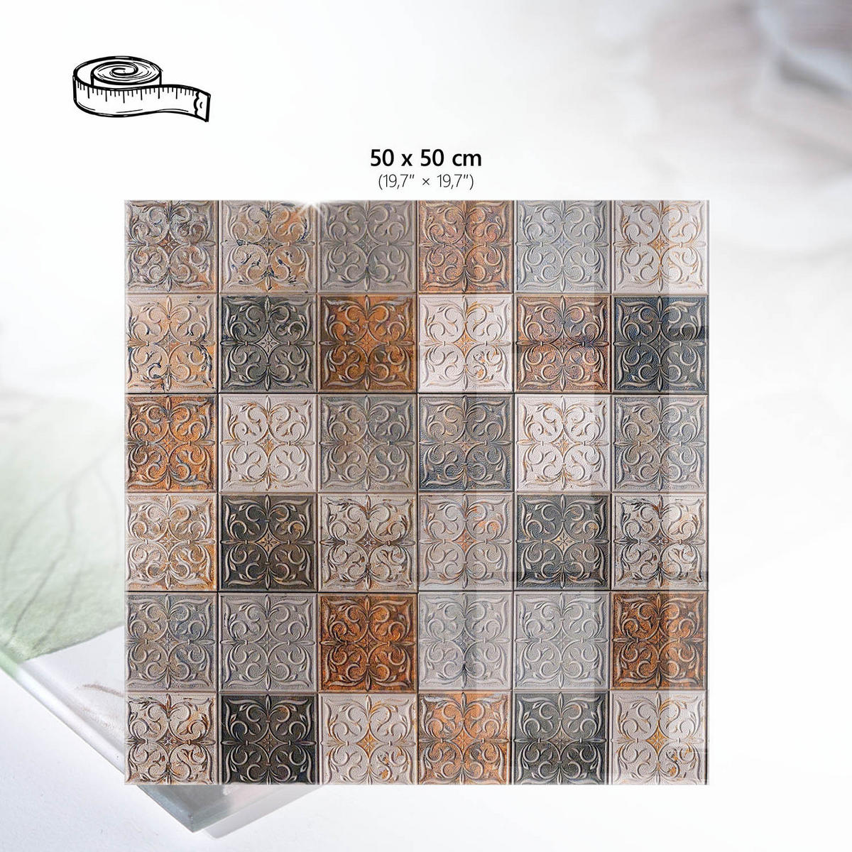 TISCHPLATTE 50x50 cm – Mosaikfliesen - Grau, Glas (50/50/0.4cm) - Wallfluent