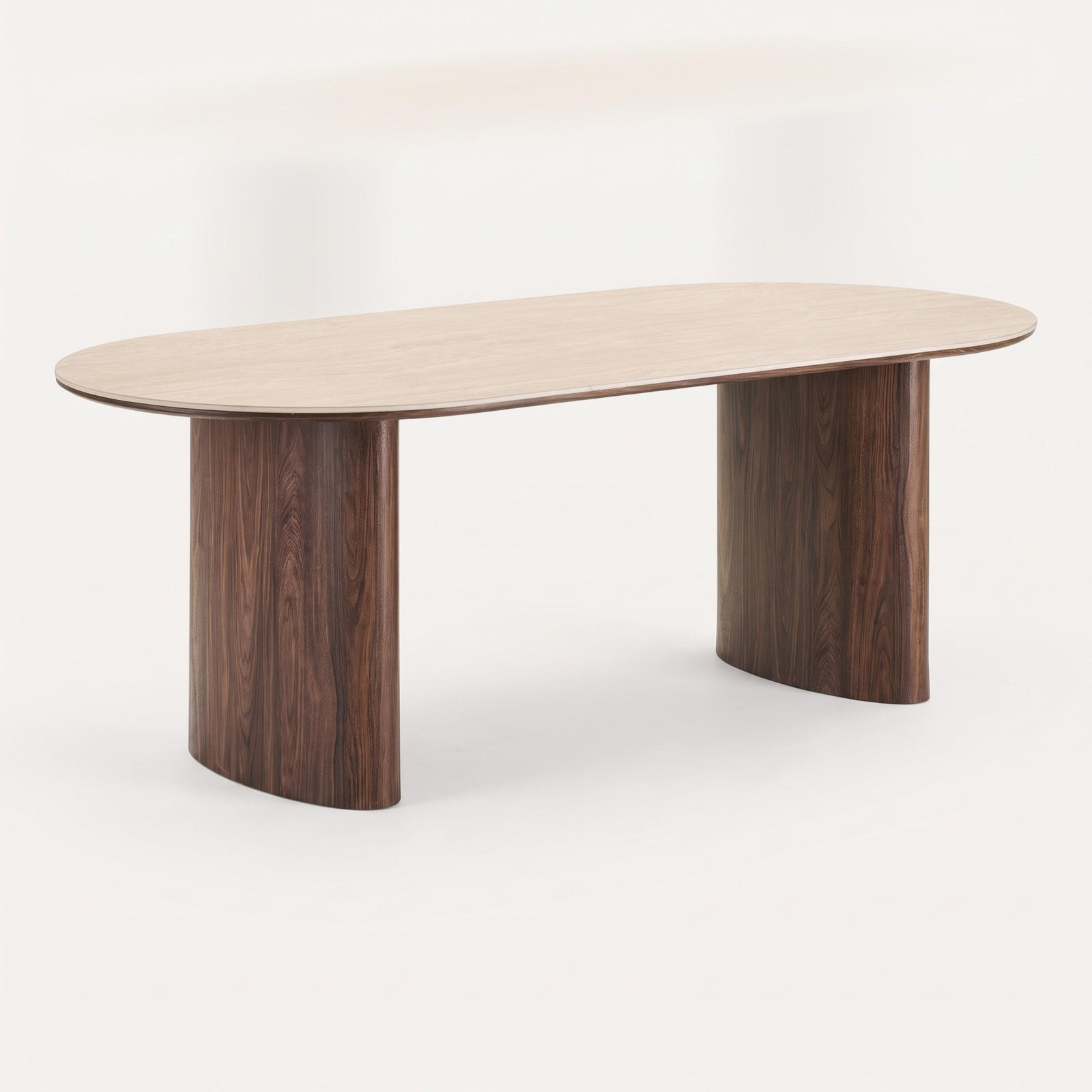 ESSTISCH Minamata 100 x 210 x 76 cm, Keramik-Tischplatte Travertin / Walnuss-Dekor - Grau, Holzwerkstoff (210/100/76cm) - ebuy24