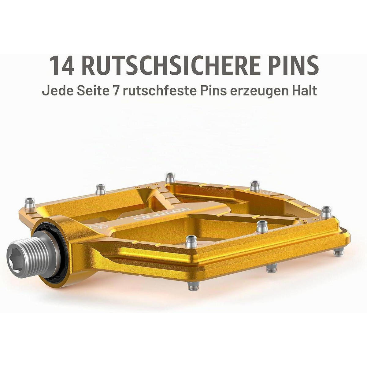 FAHRRADPEDALE CNC-Aluminium ultraflach mit 14 Anti-Rutsch-Pins Gold - Goldfarben, Metall (11/1.5/12cm)