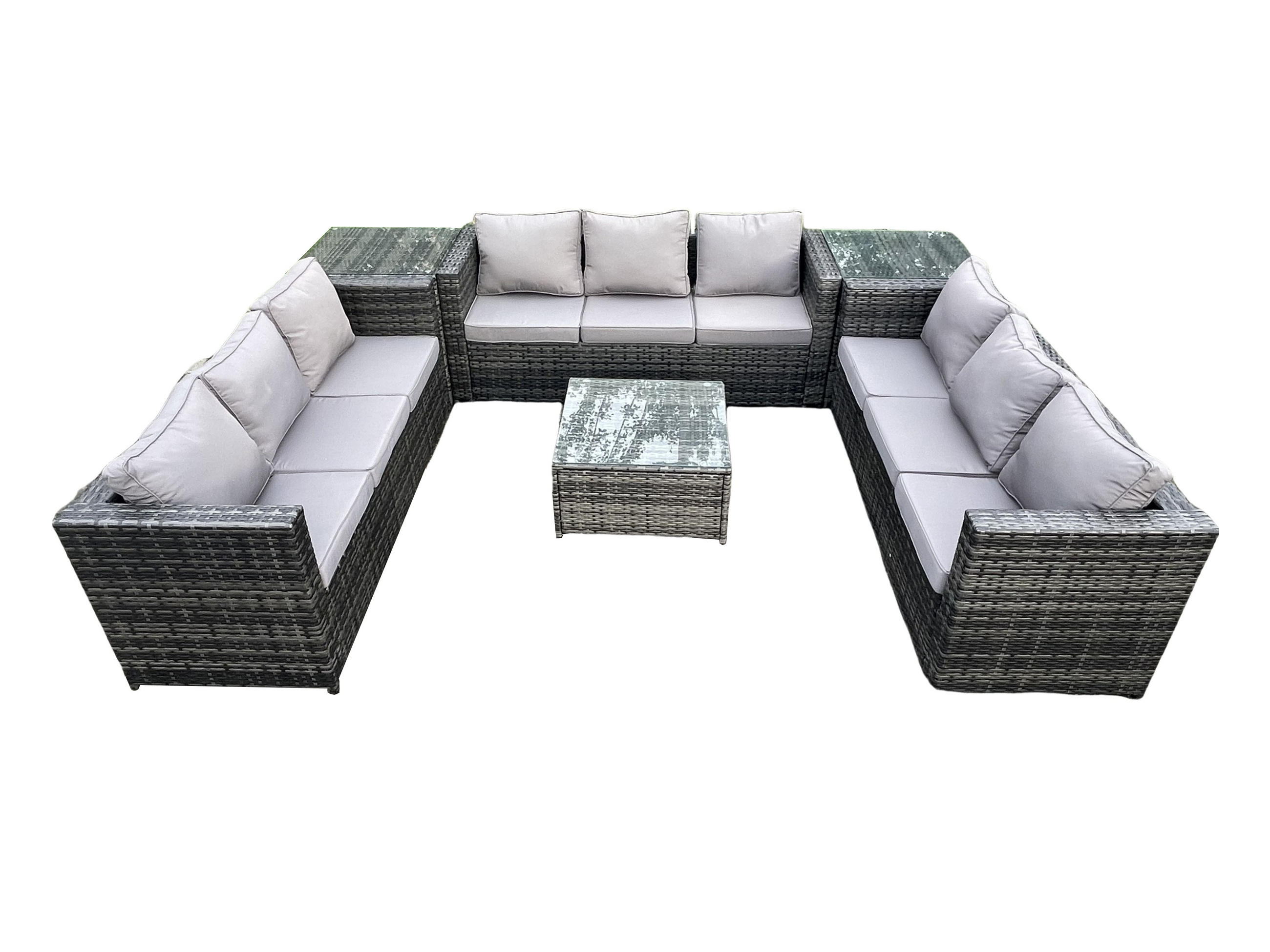 GARTENTISCHGRUPPE Polyrattan 9-Sitzer - Dunkelgrau, Metall - Fimous