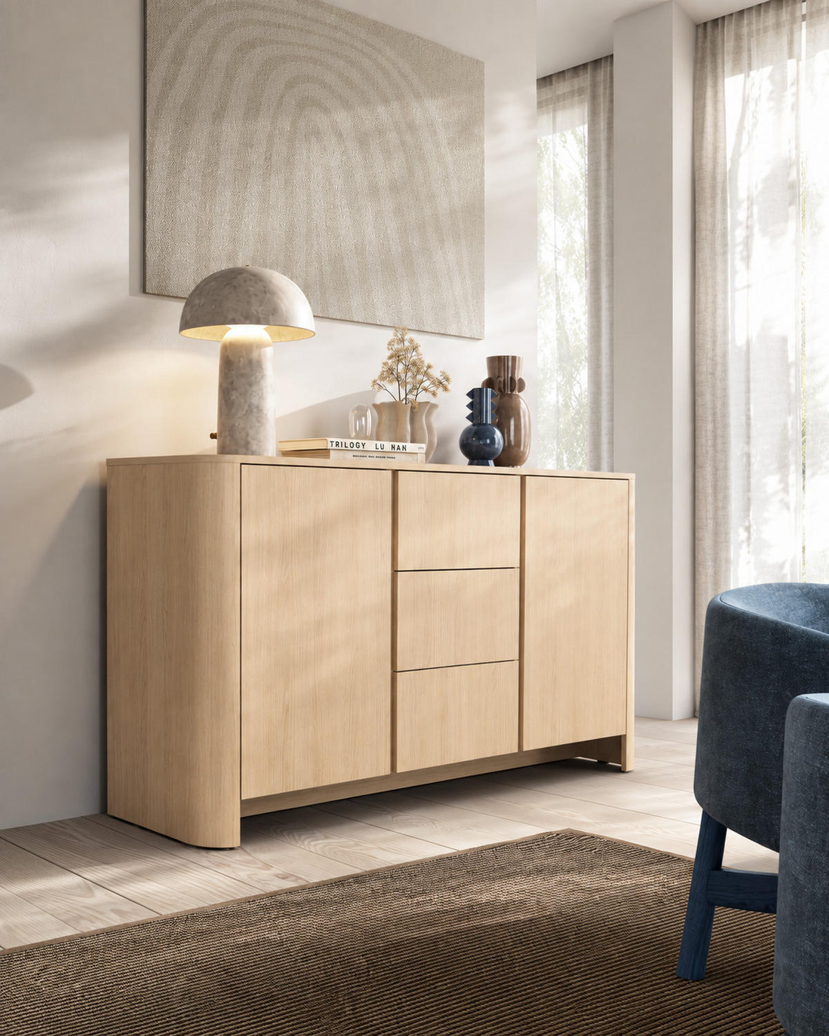 ABGERUNDETE Kommode AURA K2D3SZ (Eiche Vicenza, Schubladen, Push to Open) - Eichefarben, Holz/Holzwerkstoff (168/84/39cm) - Ravio