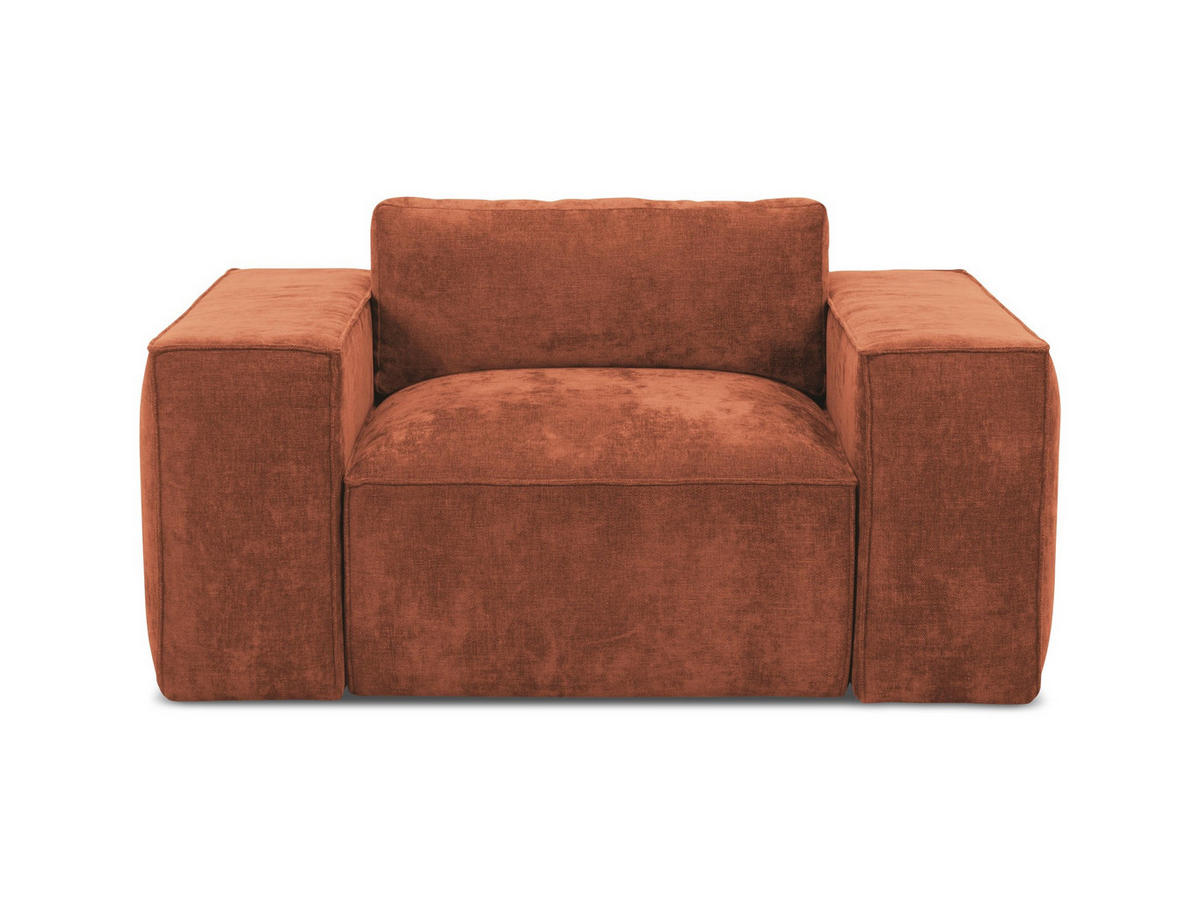 SCHLAFSESSEL Chenille Stoff Orange - Terra cotta/Schwarz, Holzwerkstoff/Kunststoff (157/81/113cm) - Makamii