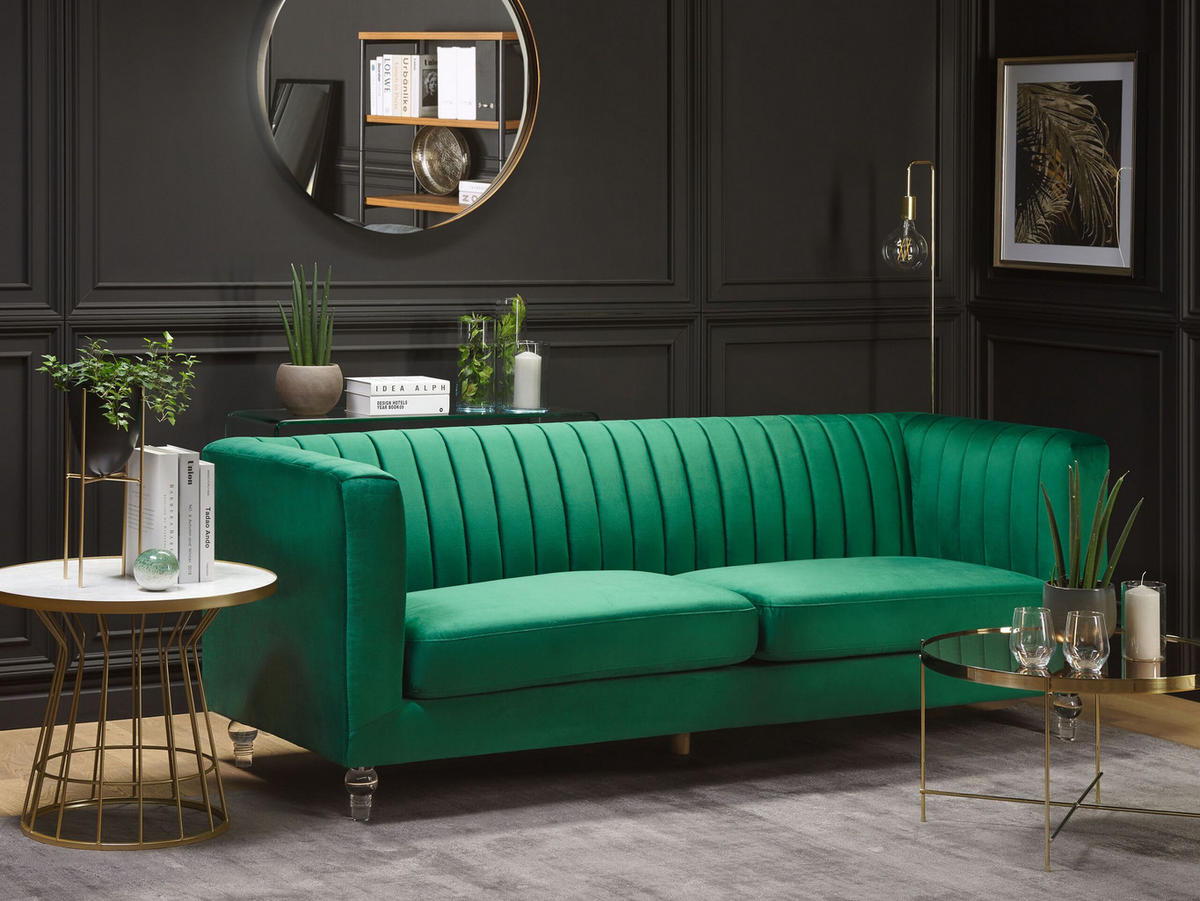 3-SITZER-SOFA Samtstoff Grün Arvika - Grün, Textil (204/75/78cm) - Beliani