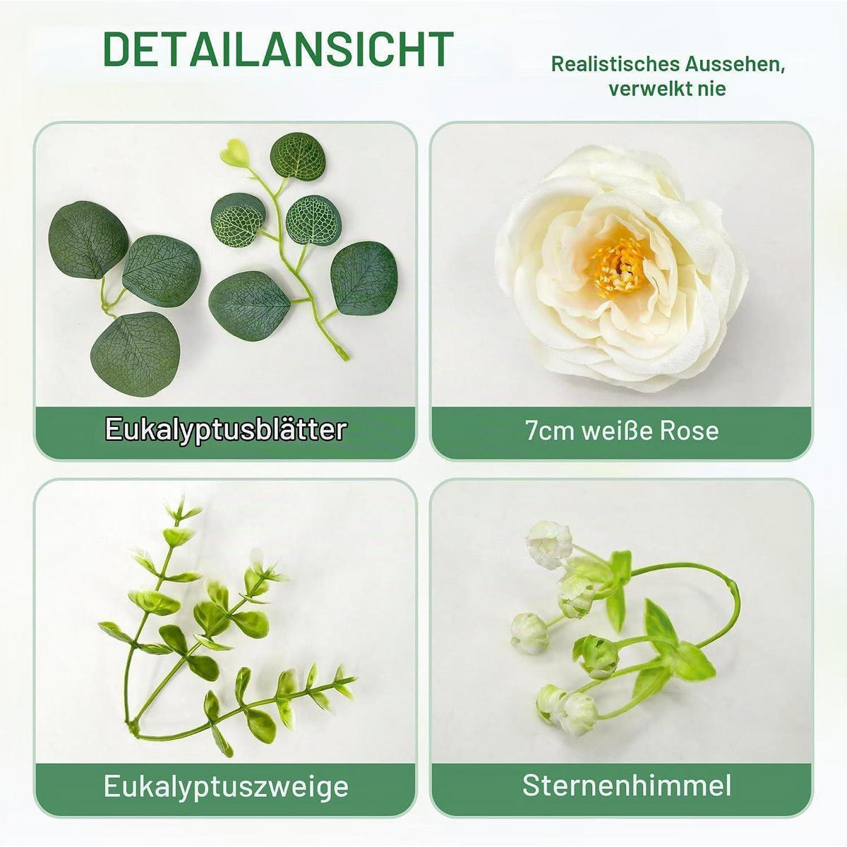 BLUMENGIRLANDE 2-teiliges Set 1,8 m Eukalyptus mit weißen Rosen - Multicolor, Kunststoff (1cm)