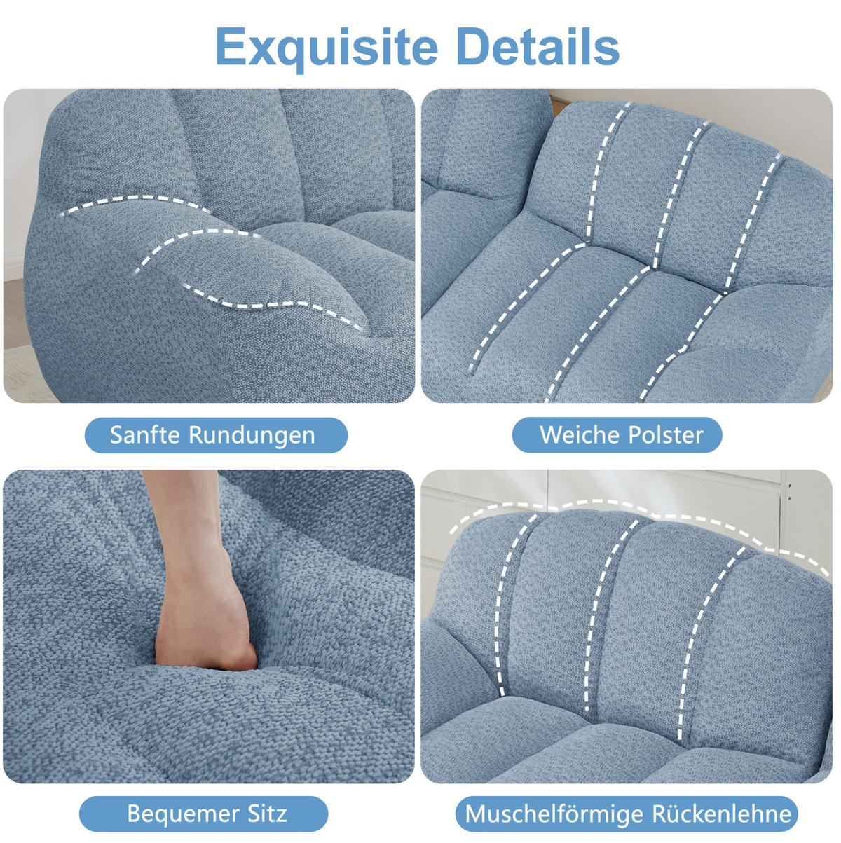 SOFA modular rahmenlos Granular Fleece Blue - Blau, Textil (288/79/104cm) - IVMEU