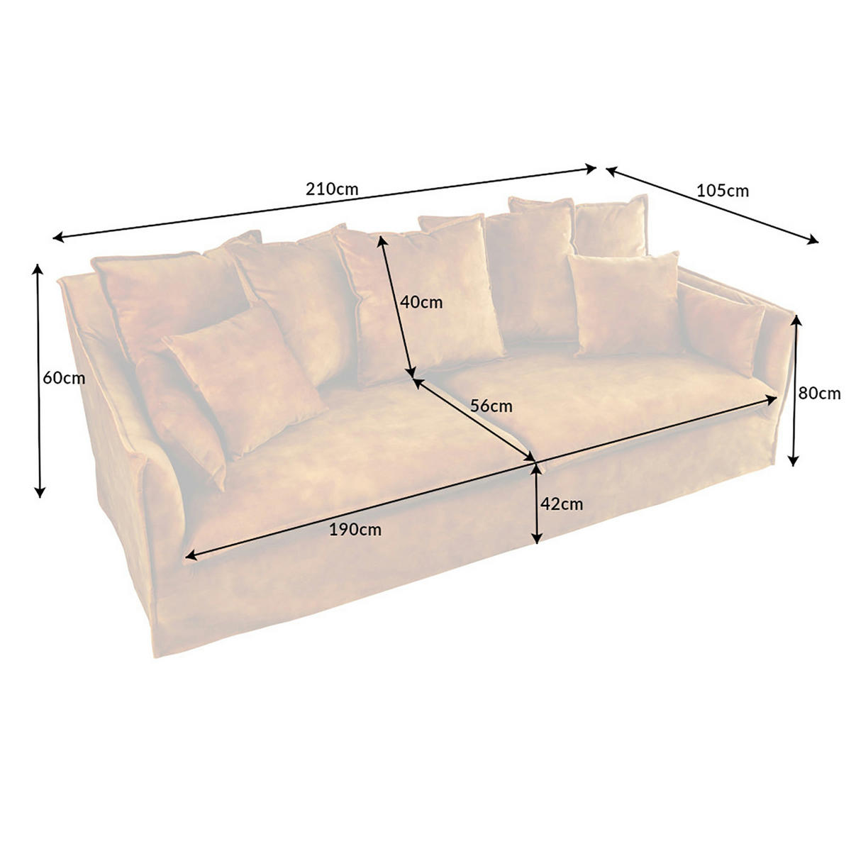 3-SITZER SOFA HEAVEN Samt Senfgelb 200 cm - Gelb, Holz/Textil (202/88/105cm) - riess-ambiente