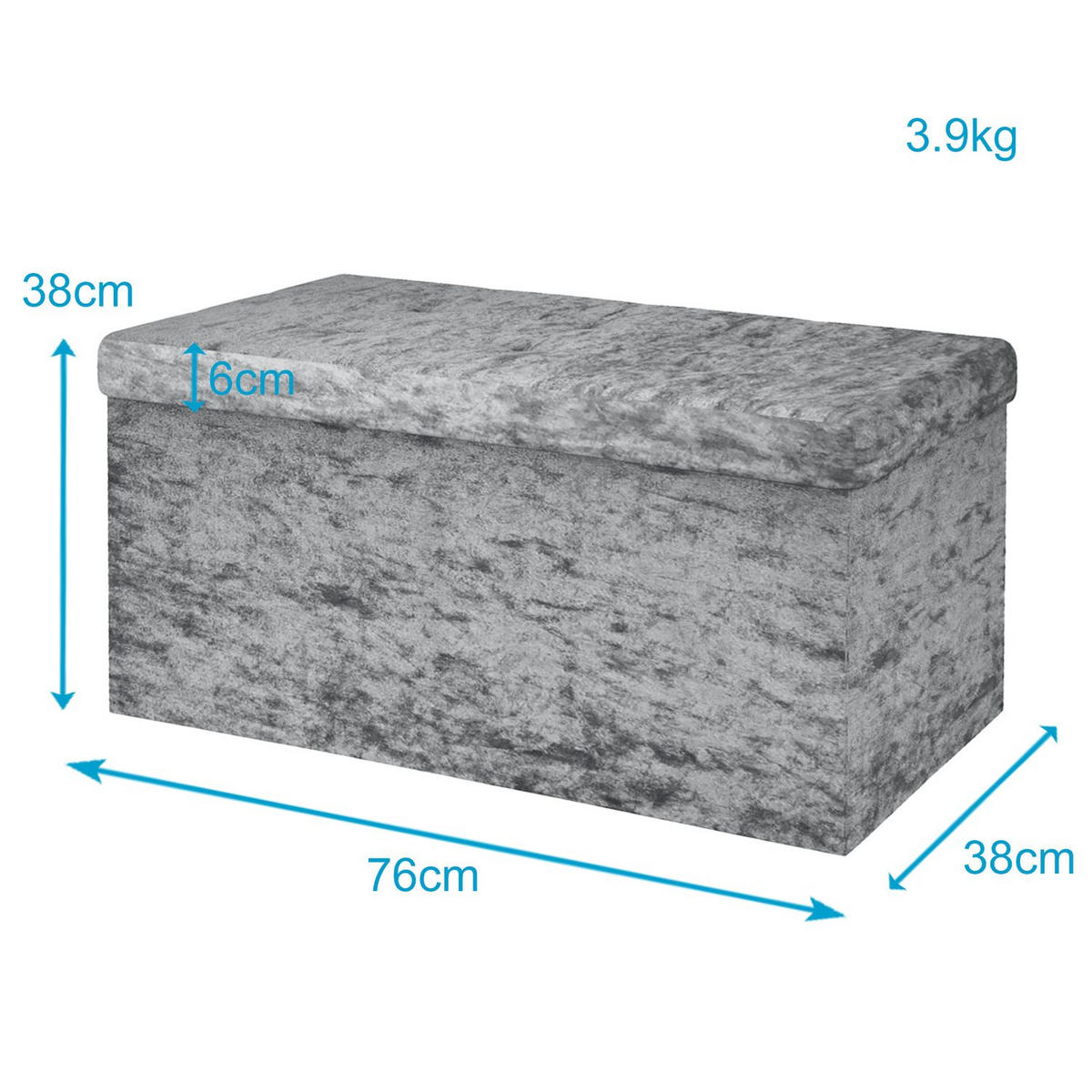 SITZBANK Faltbar mit Samtbezug 76/38/38 cm (Grau) - Grau, Karton (38/38/76cm) - Intirilife