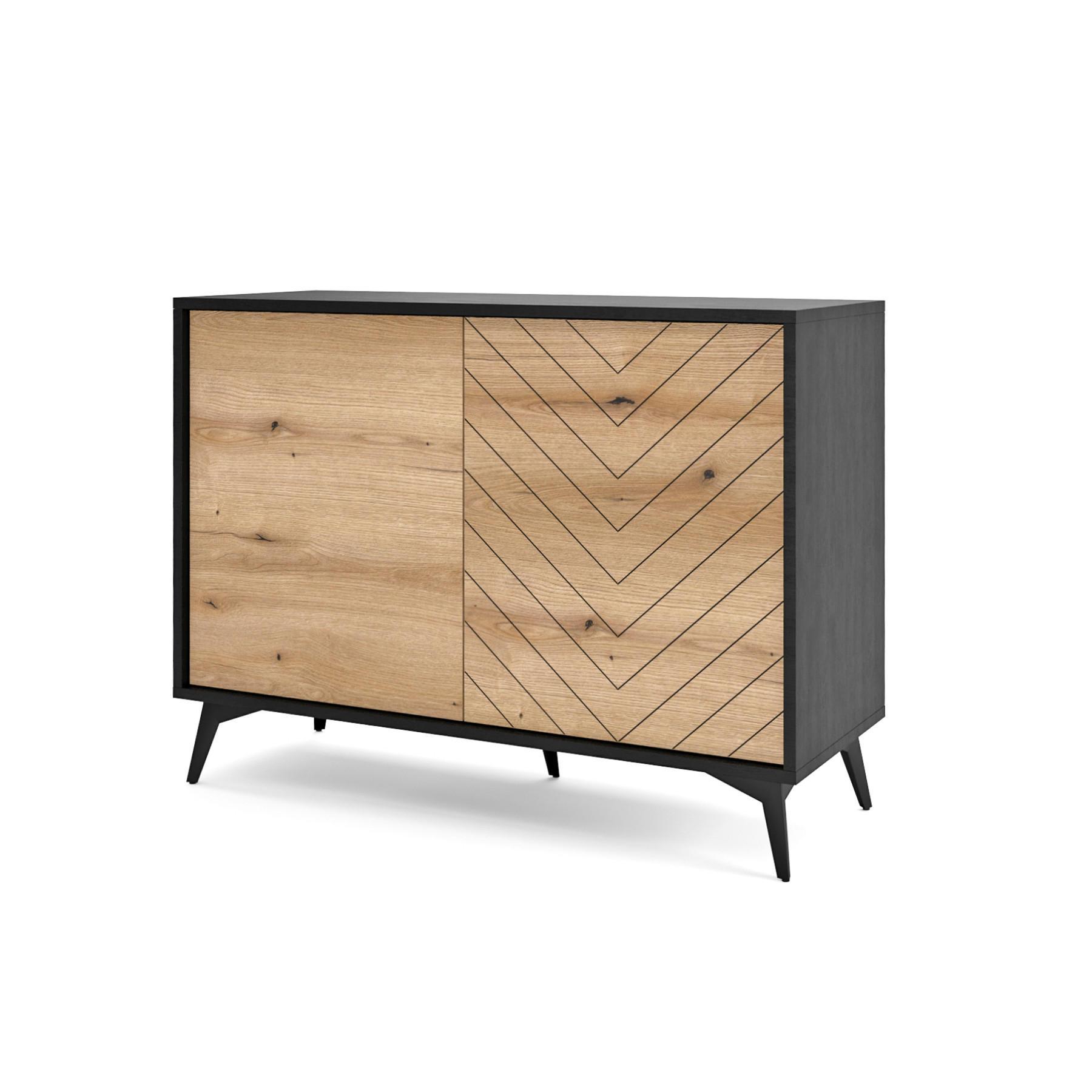 SIDEBOARD Boulia Schwarz mit Fischgrätfronten in Eiche 104 cm - Eichefarben/Schwarz, Holzwerkstoff/Metall (104/119/39cm) - Selsey