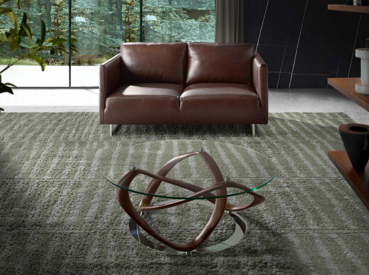 COUCHTISCH Runder aus gehärtetem Glas, Nussbaum und verchromtem Stahl Ø100/39 cm - Edelstahlfarben/Transparent, Glas/Holz (100/100/39cm) - ANGEL CERDA