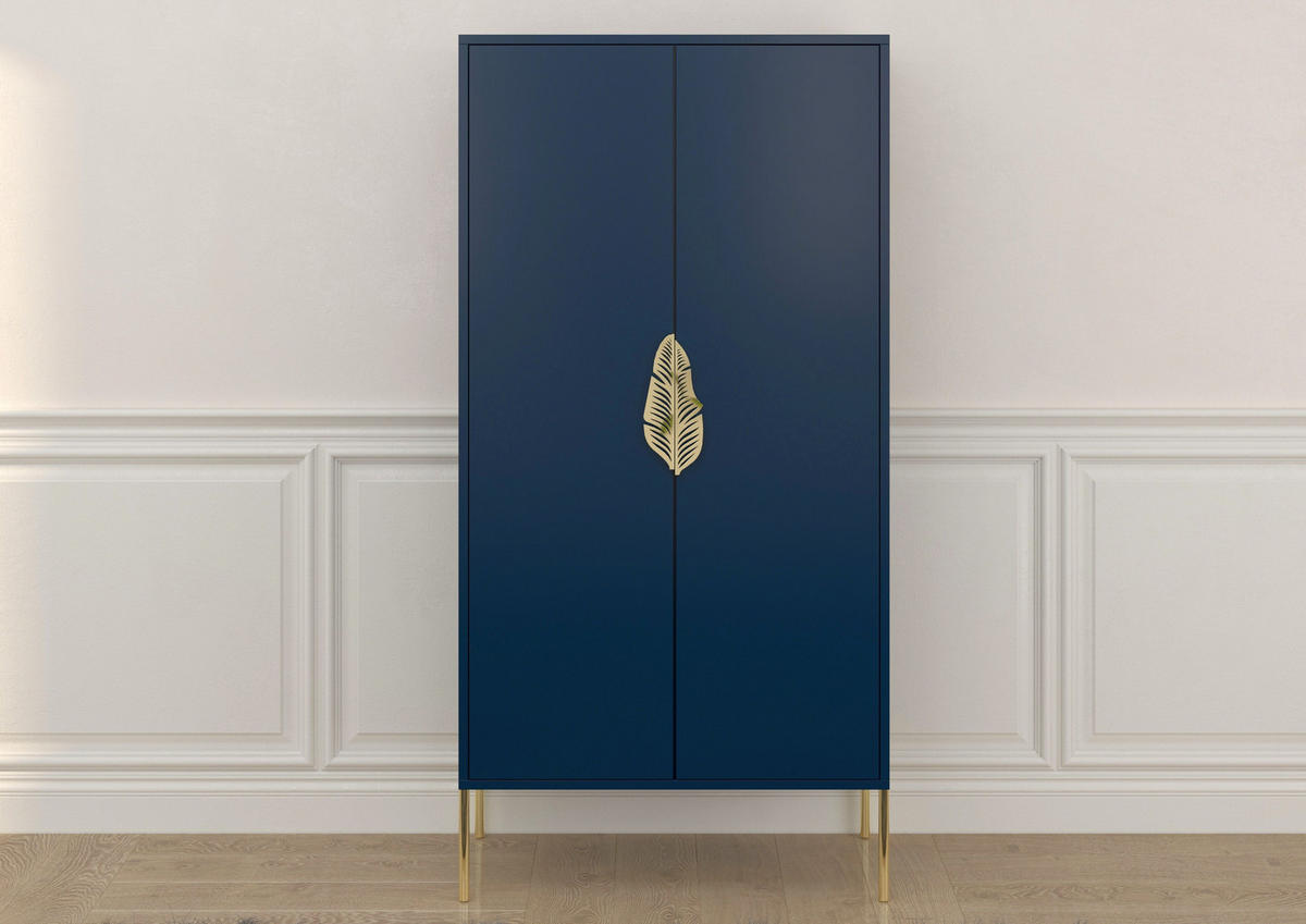 HIGHBOARD Merlin, Marinblau, Goldene Details - Goldfarben/Dunkelblau, Holzwerkstoff/Metall (80/160/40cm) - Skandica