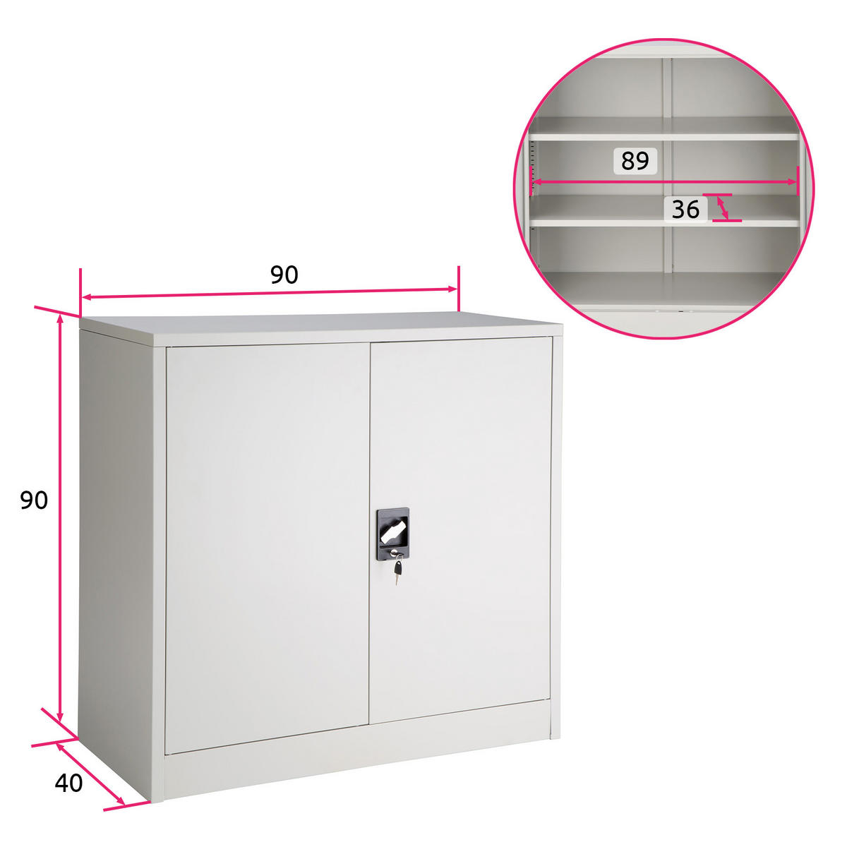 AKTENSCHRANK ,90 x 40 x 90 cm,grau - Grau, Metall (40/90/90cm) - tectake