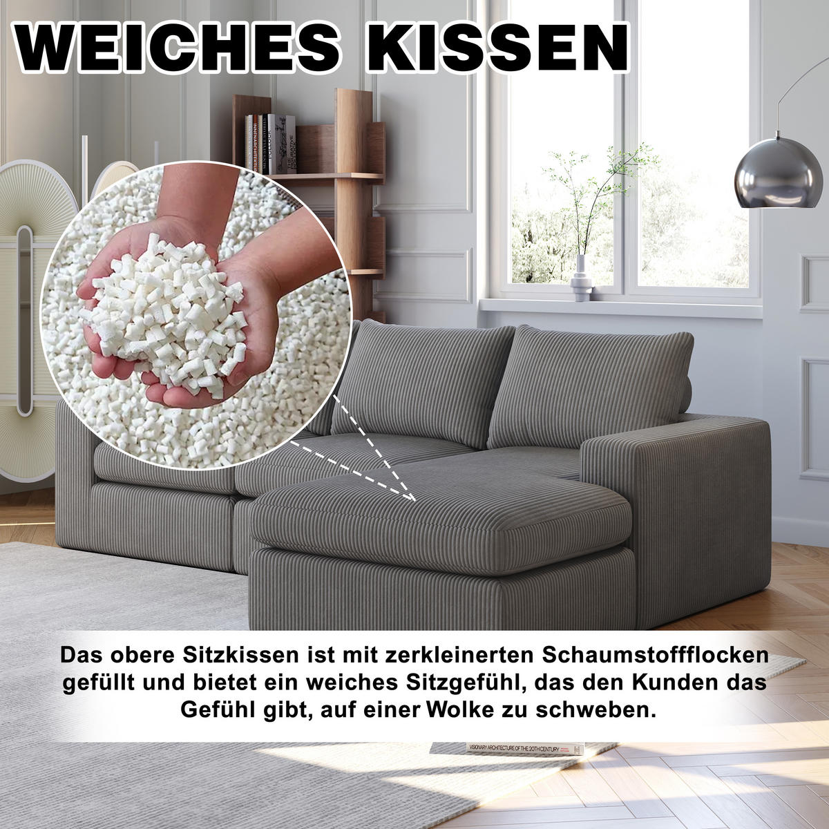 ECKSOFA DE-34529 modular mit 3 Nackenkissen Dunkelgrau - Dunkelgrau, Textil (160/251cm) - ComfortXL