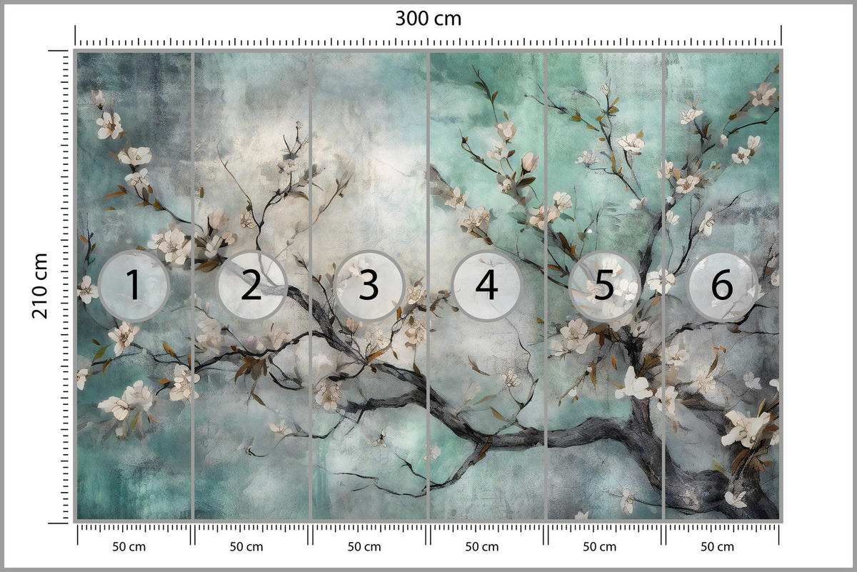 FOTOTAPETE für Schlafzimmer Abstrakte Kirschblüten Beton Pflanzen 300x210 - Beige/Braun, Papier (300/210cm) - Muralo