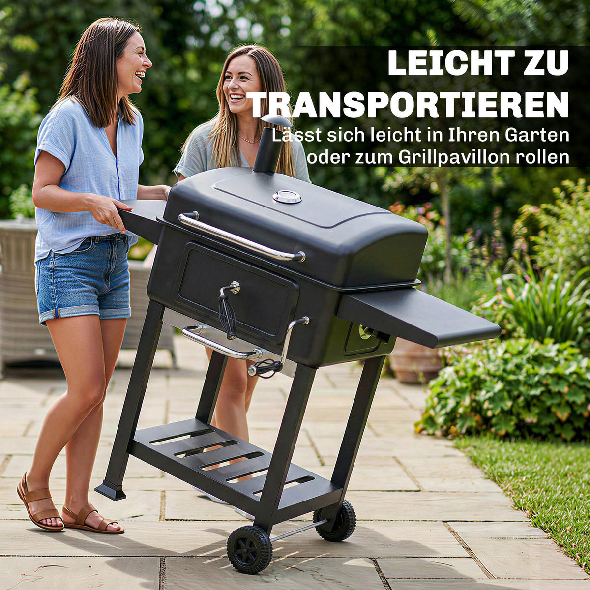 HOLZKOHLEGRILL DE-10297 - Schwarz, Metall (65/115/112cm) - ComfortXL
