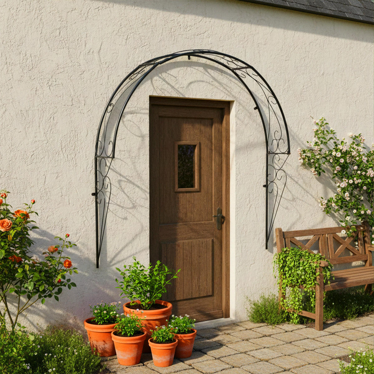 OBLOUK růží - černá, kov (100/105/21cm) - Relaxdays