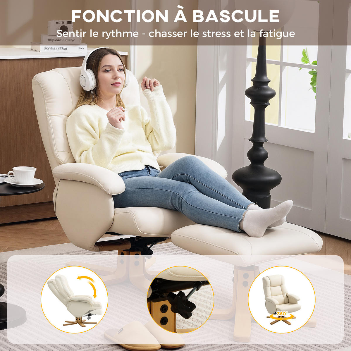 RELAXSESSEL DE-17399 Crème - Creme, Metall (68/94/85cm) - ComfortXL