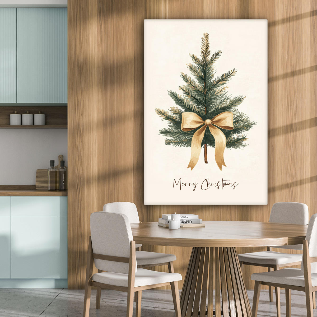 LEINWANDBILD Weihnachtsbaum - Weihnachten - Frohe Weihnachten - Beige 90x140 cm - Sandfarben, Textil (90/140cm) - MuchoWow