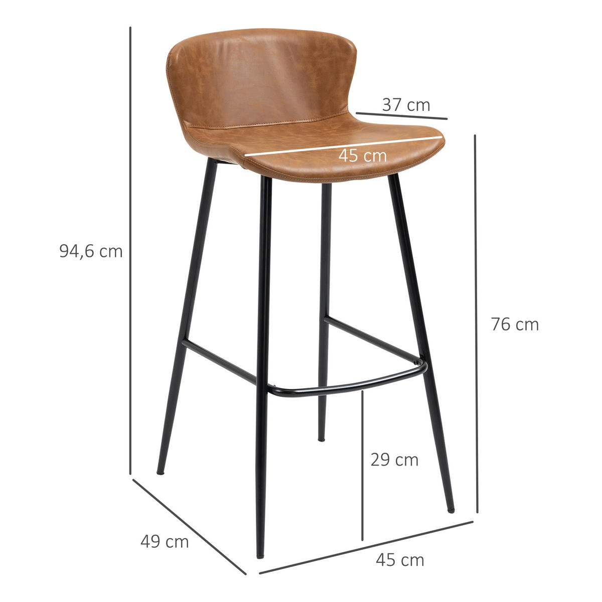 BARHOCKER 2er-Set DE-14720 76 cm Sitzhöhe mit Rückenlehne Braun - Braun, Metall (49/94.6/45cm) - ComfortXL