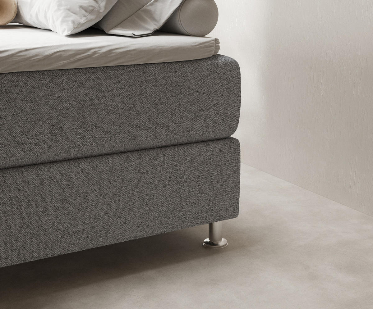 BOXSPRINGBETT Sub Hellgrau 140/200 cm mit Latex-Topper - Silberfarben/Hellgrau, Holz/Holzwerkstoff (140/200cm) - Maison de Reve