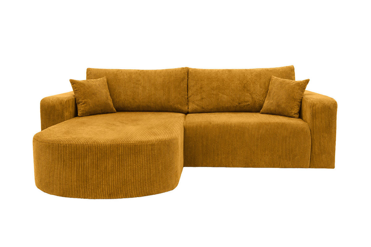 ECKSOFA Mit Schlaffunktion, Cordstoff Poso, Senffarbe, Links, ROUND ONE - Gelb, Holz (244/175cm) - Kaiser Möbel