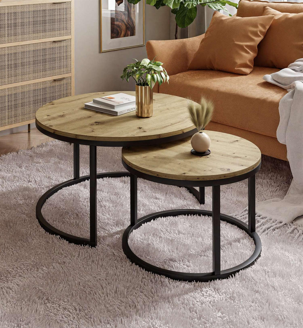 COUCHTISCH CIRI 2-in-1 Eichenholz ArtisanWotn - Schwarz, Holzwerkstoff (70/70/48cm) - Lookway