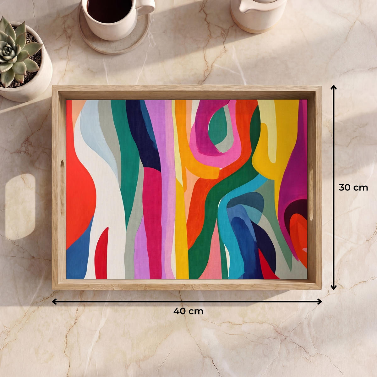 SERVÍROVACÍ PODNOS Abstraktní - barevné - vlny - linie 40x30 cm - různobarevná, dřevo (40/5/5cm) - OnlyWow