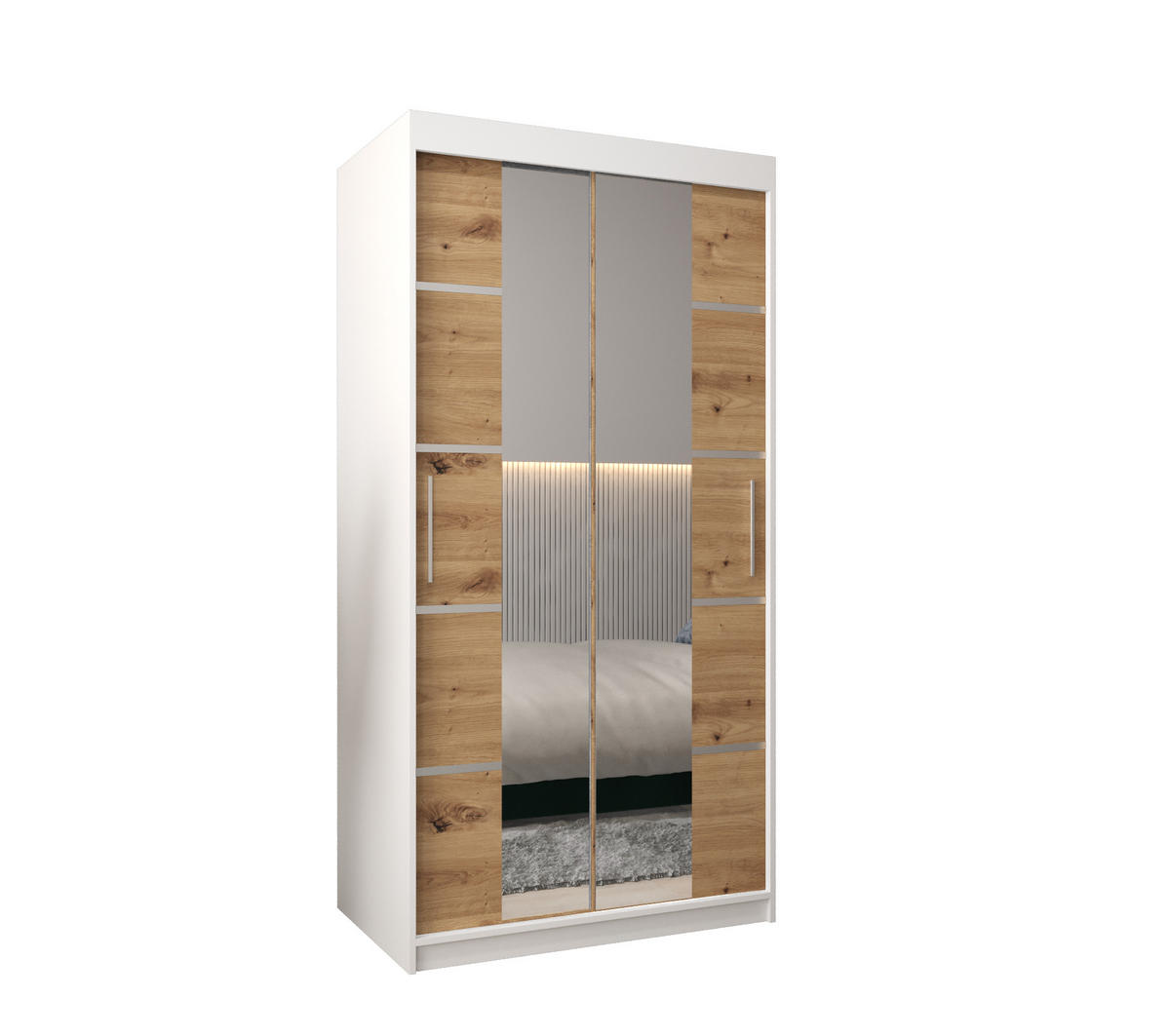 SCHWEBETÜRENSCHRANK 200/100/62 2-türig - Silberfarben/Eiche Artisan, Holz/Kunststoff (100/200/62cm) - MÖBEL KRYSPOL