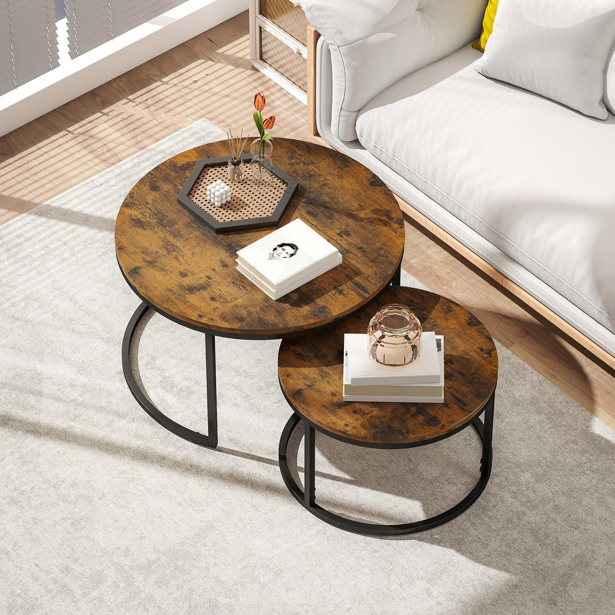 COUCHTISCH DE-15795 nestbar Rostbraun - Braun, Metall (78.5/78.5/46.5cm) - ComfortXL