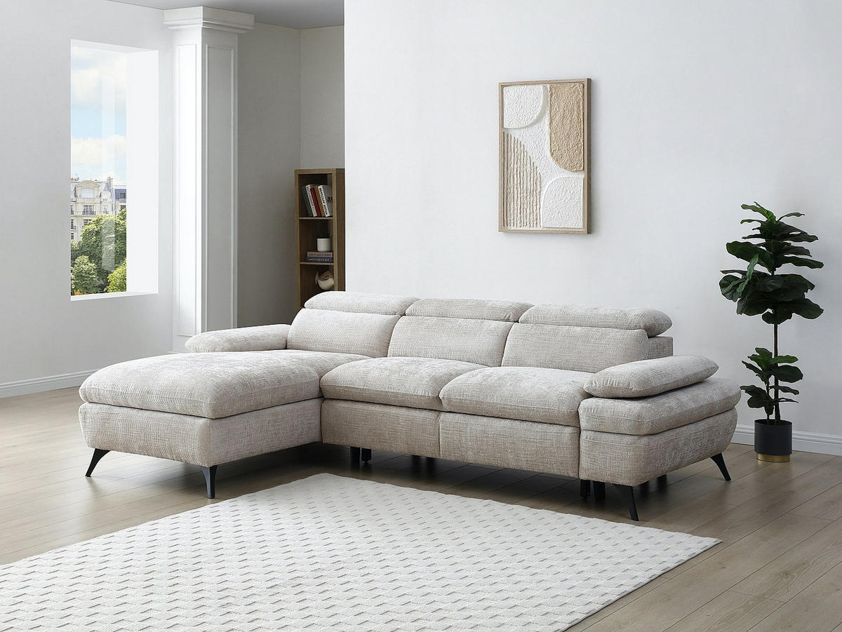ECKSOFA mit Schlaffunktion mit Bettkasten - Ecke links - Strukturstoff - Beige - MORAVA - Beige, Textil (176/284cm) - Vente-Unique