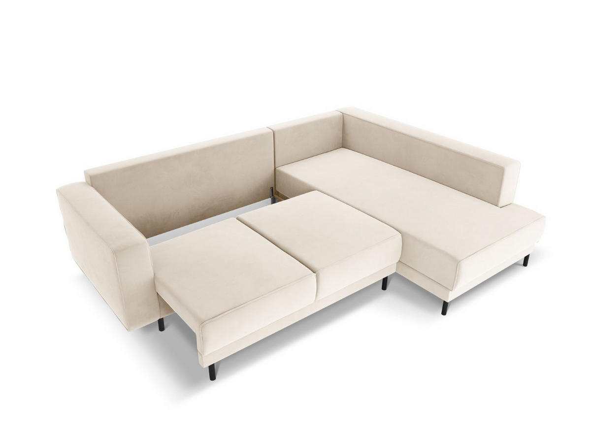 AUSKLAPPBARES-ECKSOFA rechts Caro aus Samt leichtes beige 5 Sitzplätze - Beige, Textil (187/247cm) - Micadoni