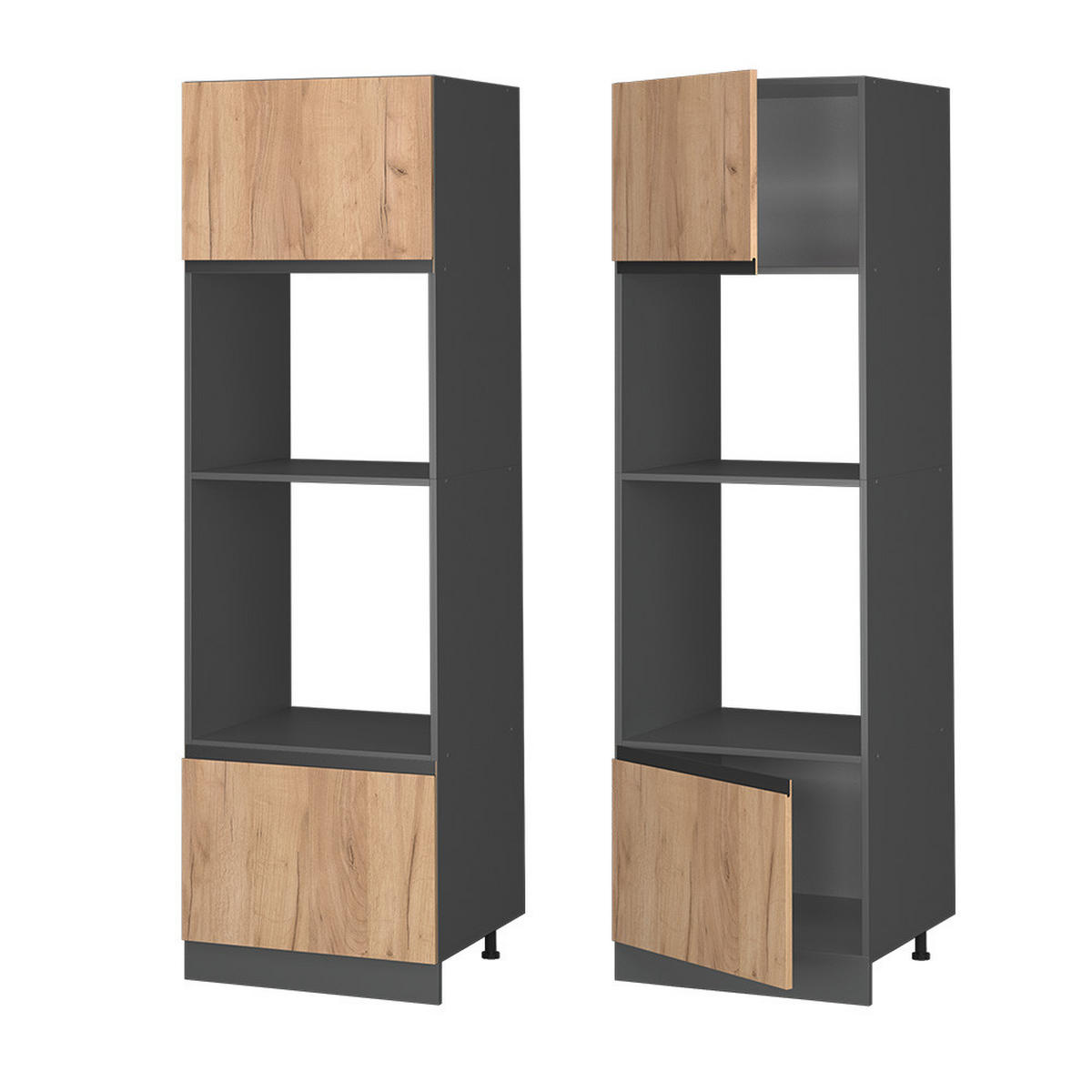 MIKROWELLENSCHRANK R-Line Goldkraft Eiche 60 cm J-Shape - Anthrazit/Eiche Wotan, Holzwerkstoff (60/206.8/57.2cm) - Vicco