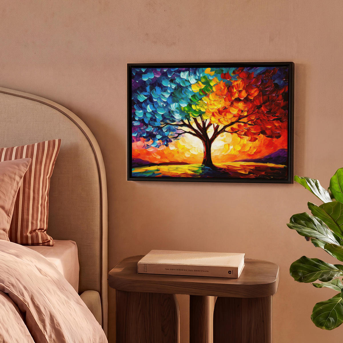 LEINWAND Bilder mit Rahmen - Baum - Kunst - Natur - Sonnenuntergang - 40x30 - Multicolor, Textil (40/30cm) - MuchoWow