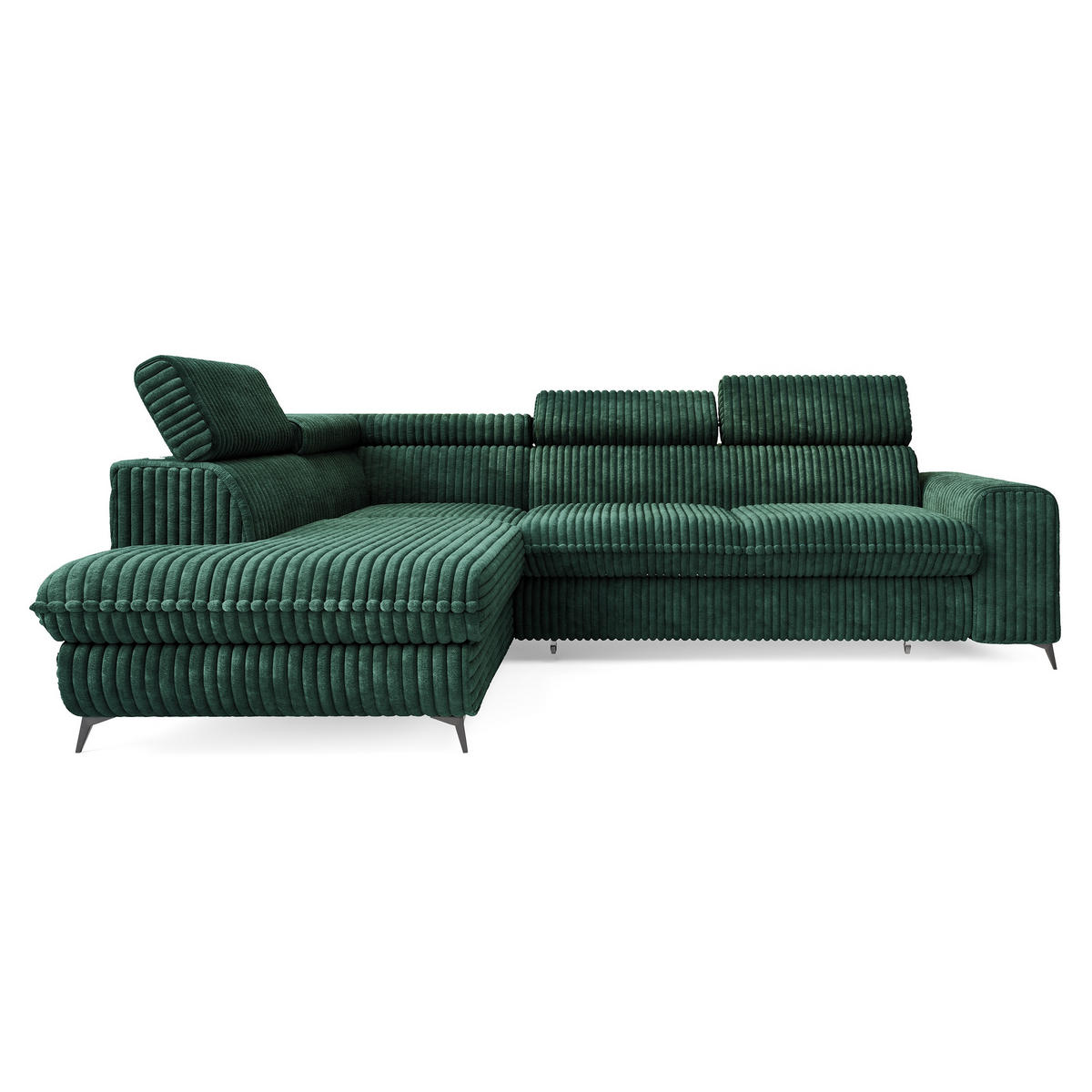 ECKSOFA VELISS Grün Kordstoff mit Schlaffunktion - Grün, Holz (255/193cm) - MASSENO