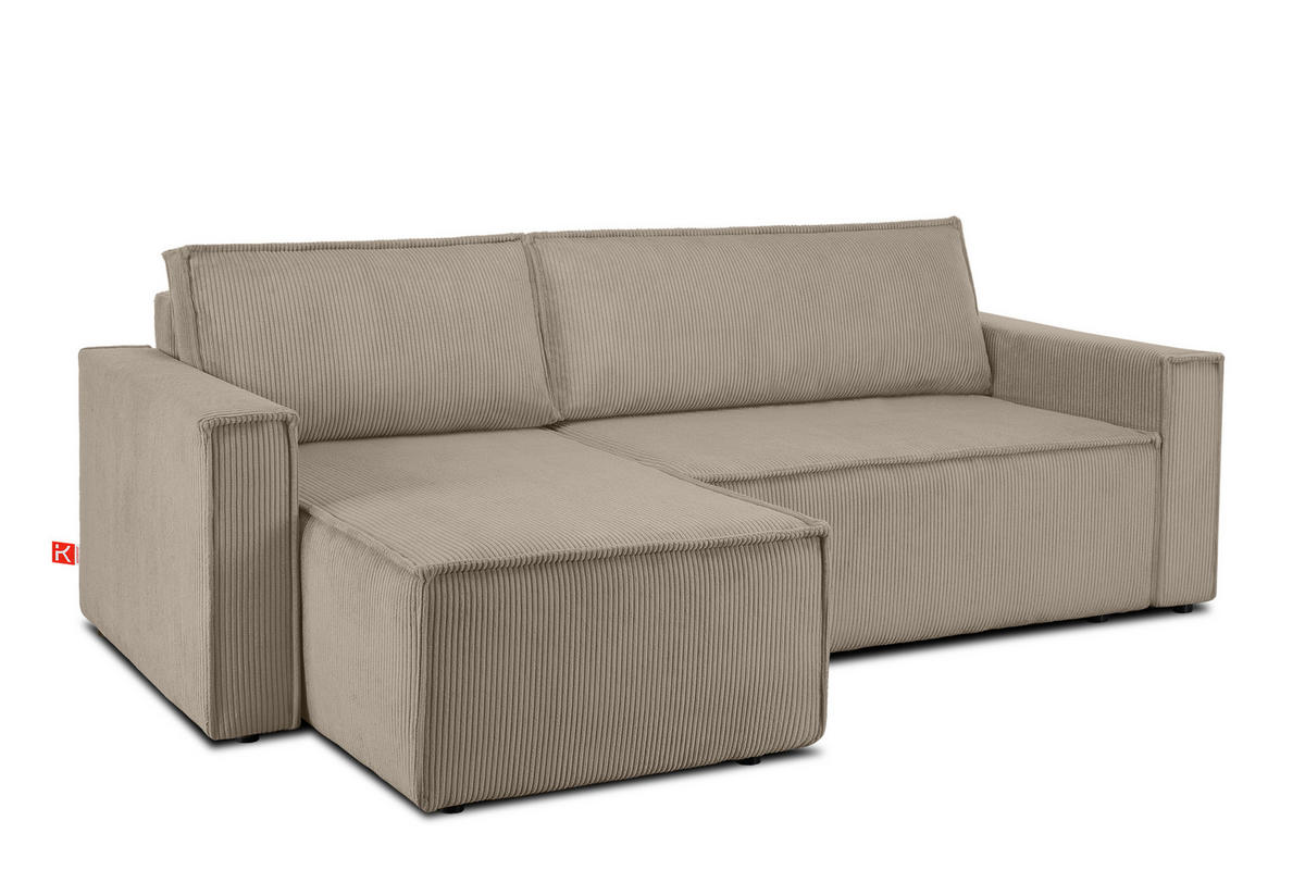 ECKSOFA-LINKS/RECHTS NAPI Schlaffunktion mit Cordbezug, Beige - Beige/Schwarz, Textil (246/148cm) - KONSIMO®