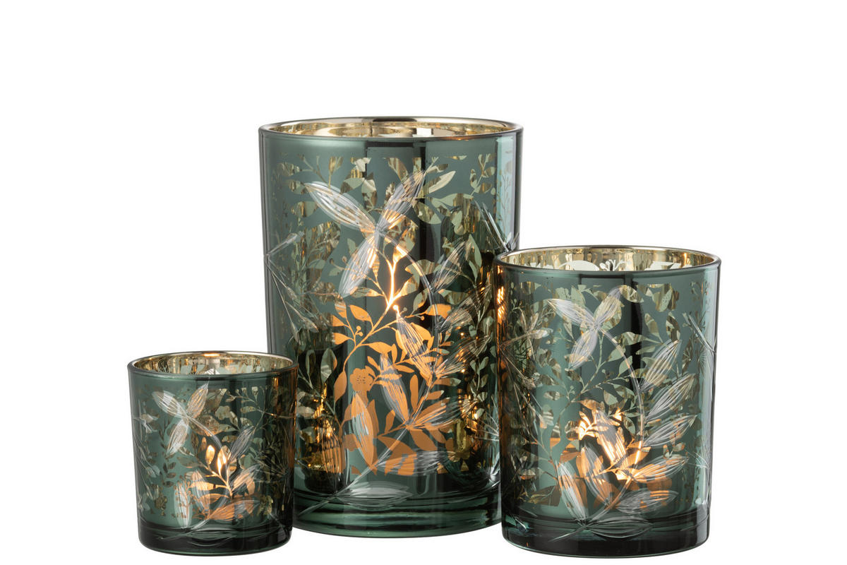 KERZENHALTER BLATTGLAS - Glas - Grün - L - Grün, Glas (12/18cm) - J-Line