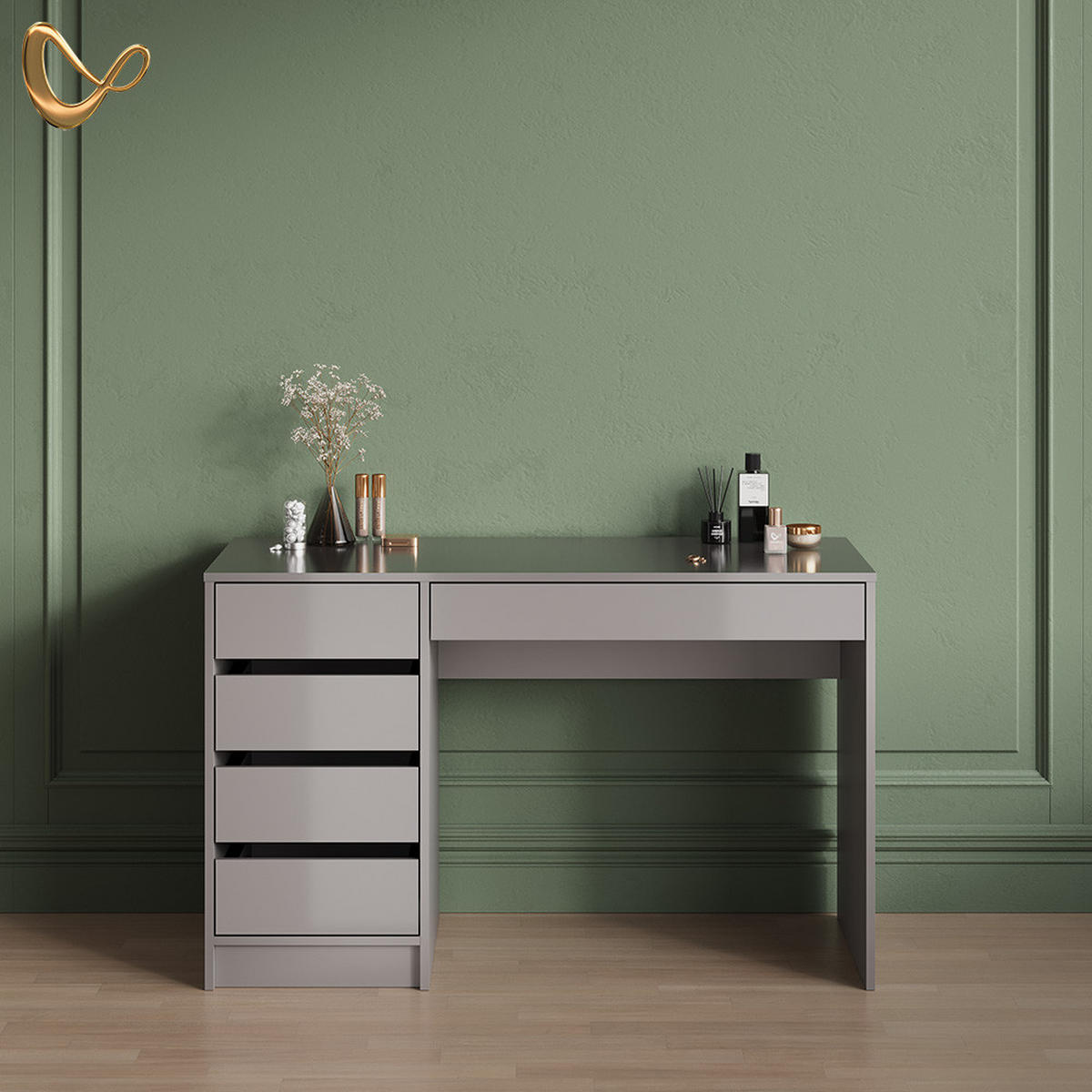 SCHMINKTISCH Imola Grau ohne Spiegel - Grau, Holzwerkstoff (55/120/75cm) - Livinity®