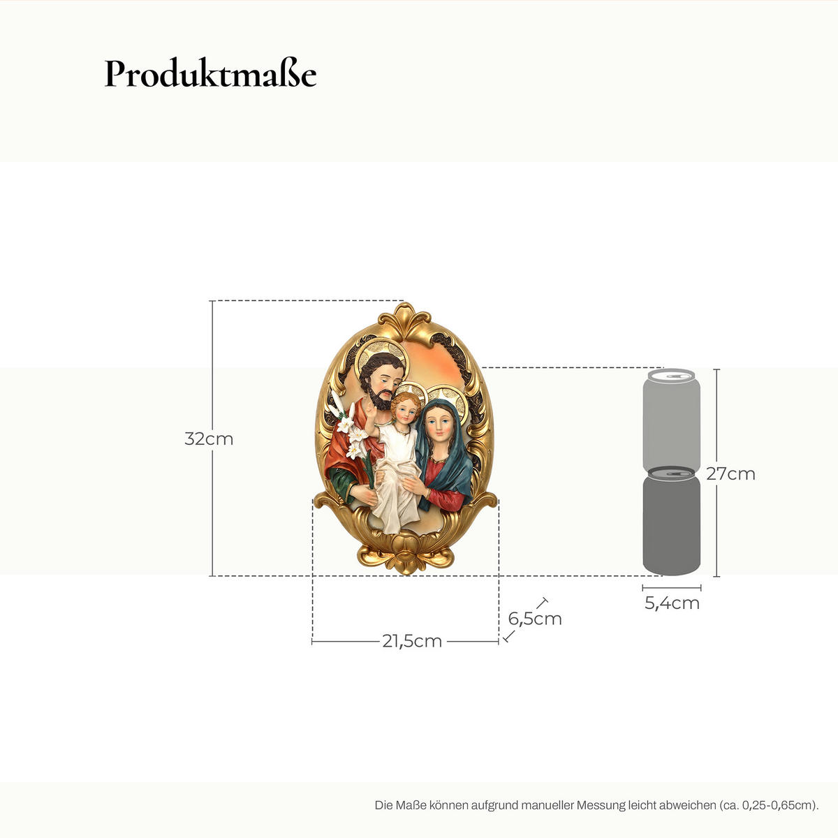 WANDSKULPTUR Heilige Familie, Glaubens- und Familiensymbol | B21.5 x T6.5 x H32 cm - Multicolor, Kunststoff (21.5/32/6.5cm) - Hometopia
