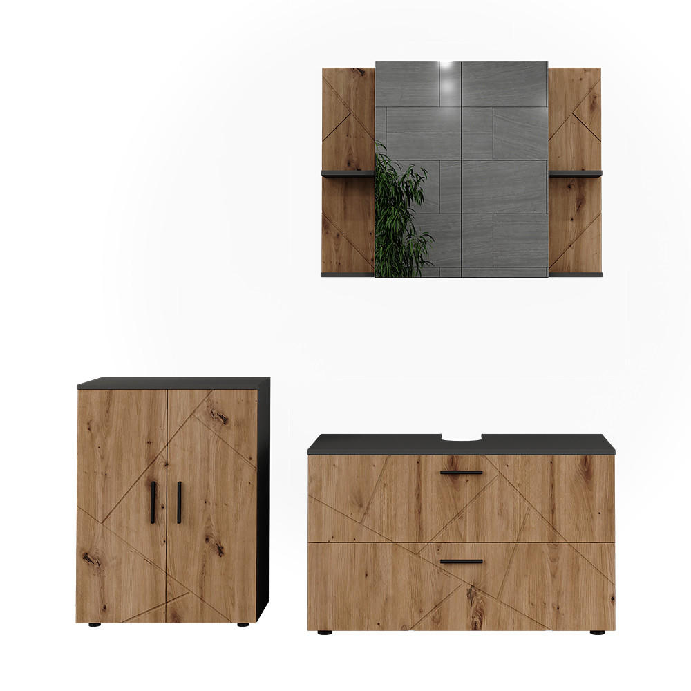 BADMÖBEL-SET Irma Anthrazit/Artisan 3 Teile - Anthrazit/Hellgrau, Holzwerkstoff (100.1/60.6/41cm) - Vicco