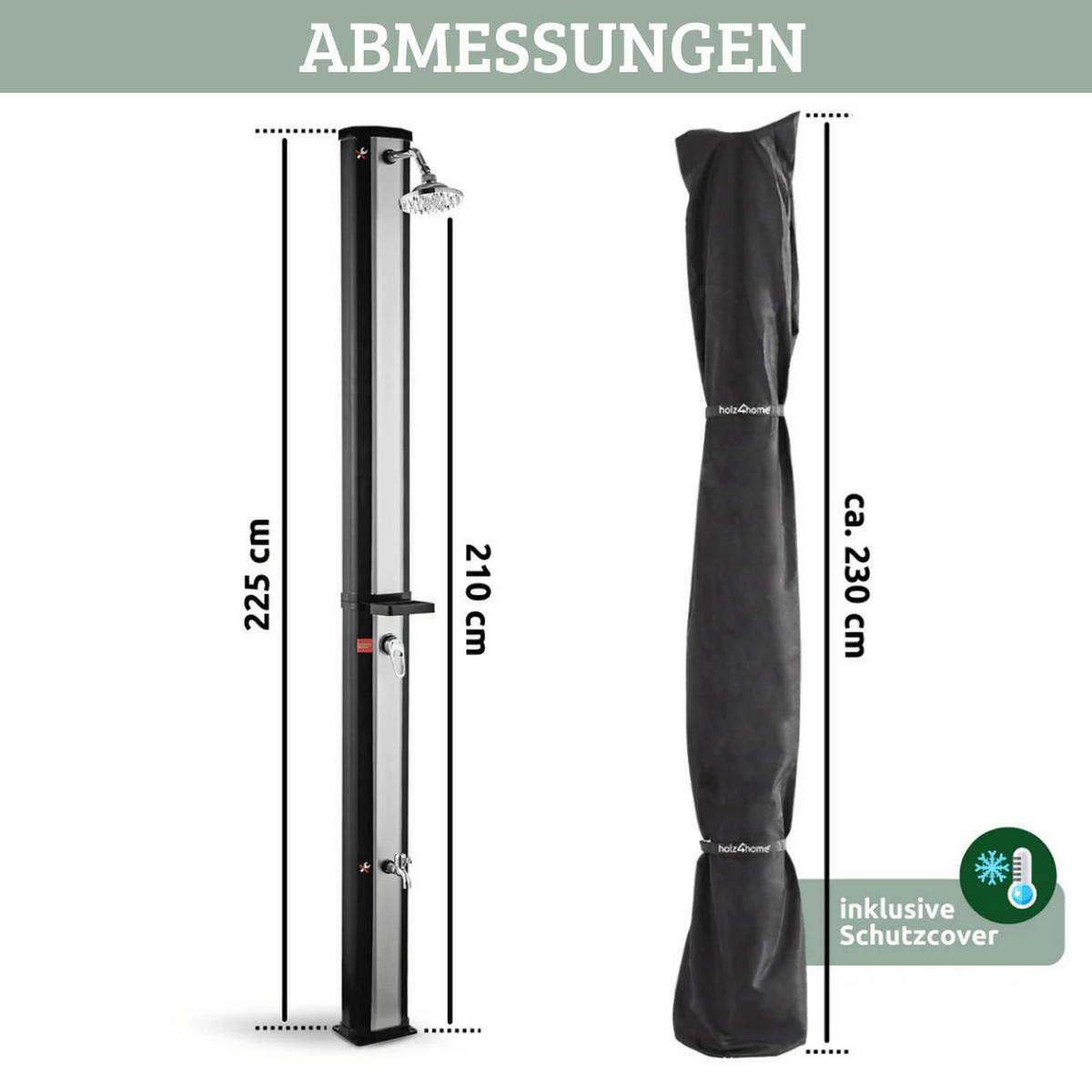 SOLARDUSCHE Outdoor 40 Liter Solar Gartendusche - Schwarz, Kunststoff (19/225/19cm) - DELUKE