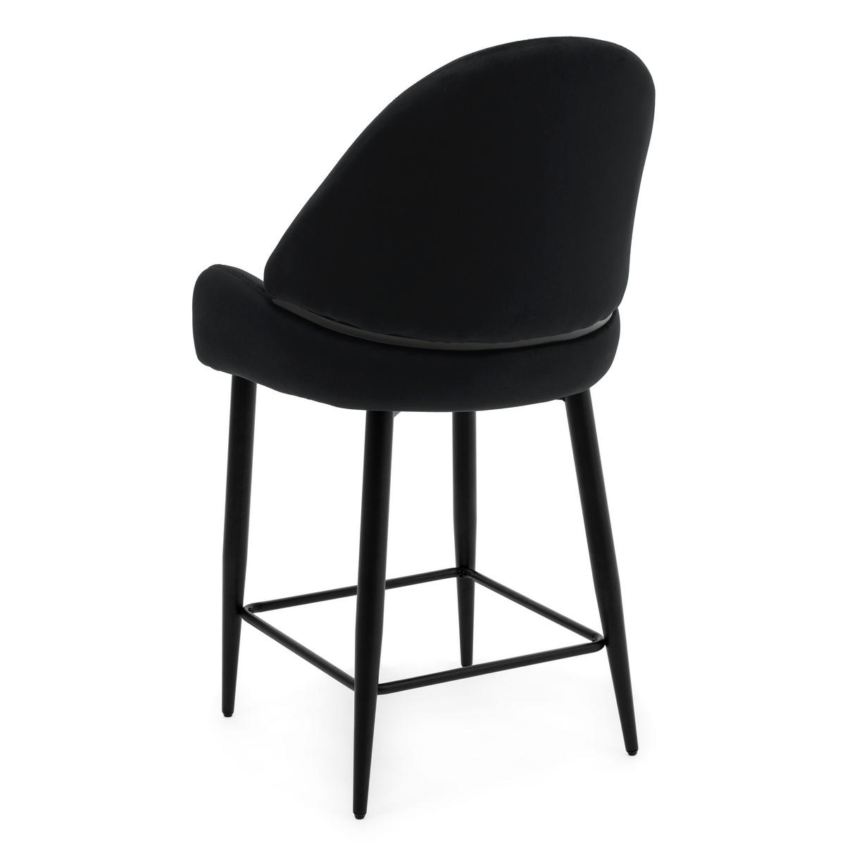 BARHOCKER BERGAMO gepolsterter mit Steppung - schwarz - Samt Velour - Schwarz, Textil/Metall (56/106/61cm) - NEW HOME