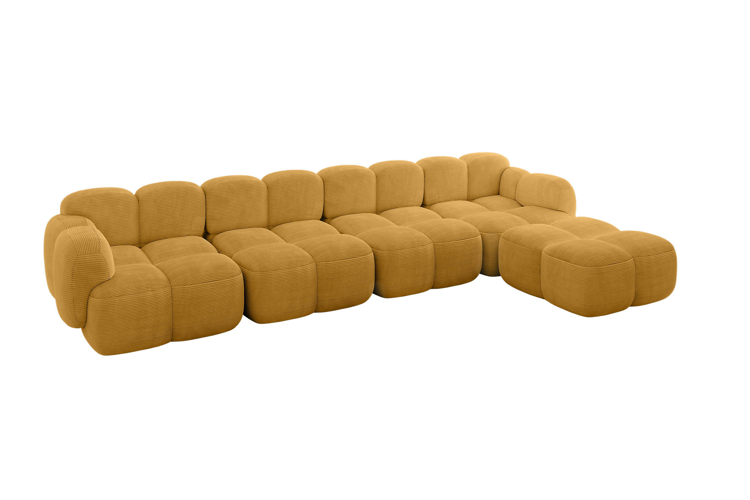 ECKSOFA modulares Sofa Rechts Miko-L3 390x205x75 Senfgelb Cord - Schwarz/Honig, Holzwerkstoff/Kunststoff (390/205cm) - ALTDECOR