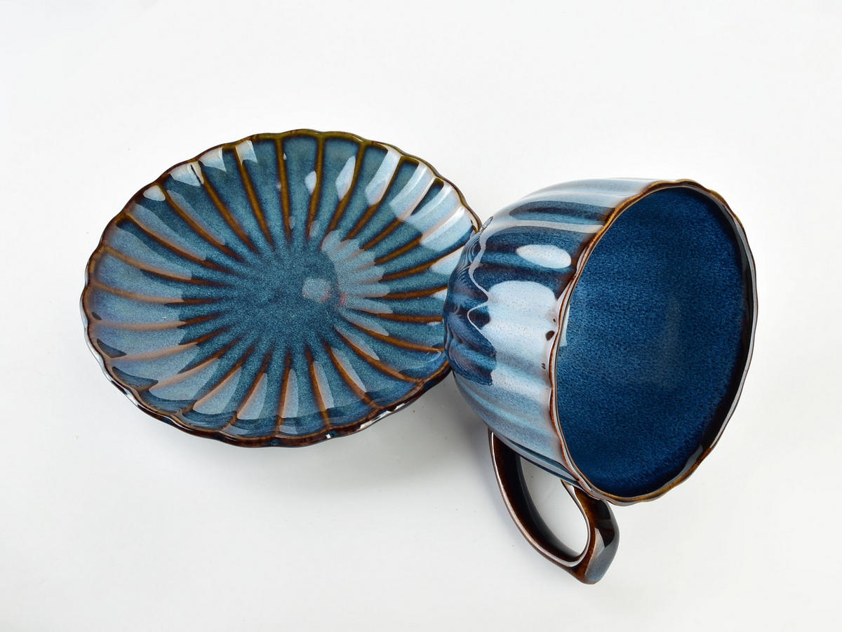 TASSE mit Untertasse Basic Blau 14.8/14.8/9 cm Keramik - Blau, Keramik (0.3L) - Mondex