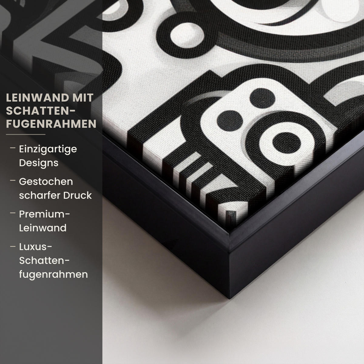 LEINWAND Bilder mit Rahmen - Symbole - Abstrakt - Grafik - Schwarz - 40x60 - Schwarz, Textil (40/60cm) - MuchoWow