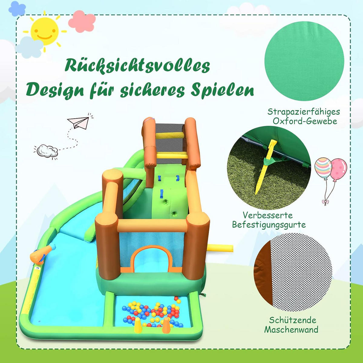 HÜPFBURG 230cm Multicoloured - Multicolor, Kunststoff (368/303/230cm) - COSTWAY