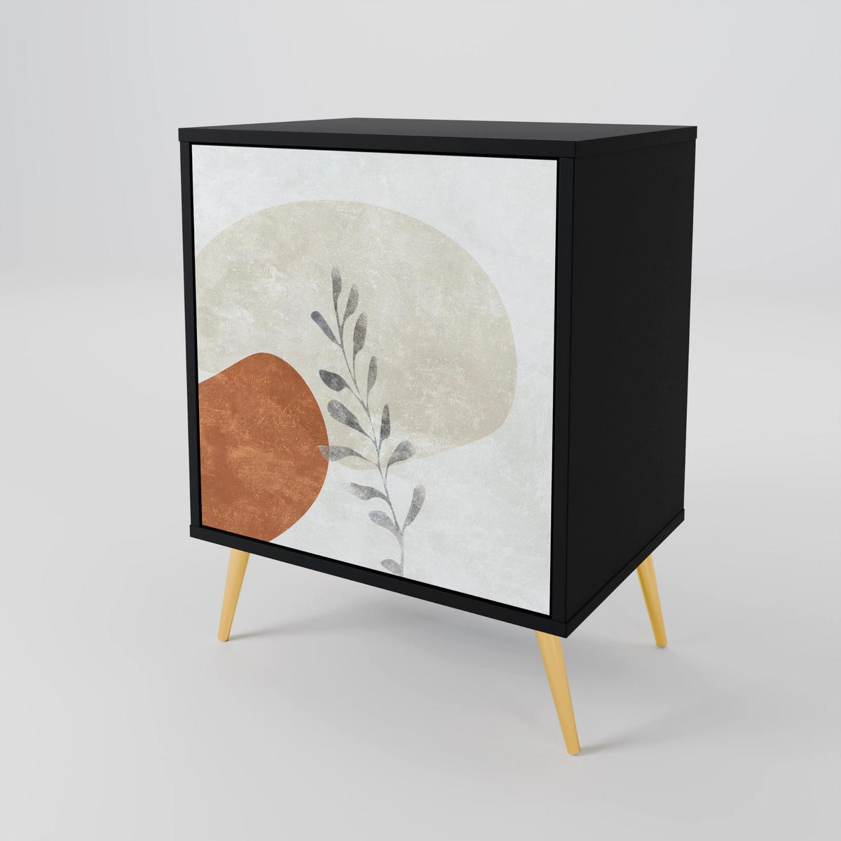 SIDEBOARD TRANQUIL TWIG, Schwarz, 57,5x42x70,5 cm, Schwarze Metall-Sternfüße - Multicolor/Schwarz, Holzwerkstoff/Metall (57.5/70.5/42cm) - SpaceRebels