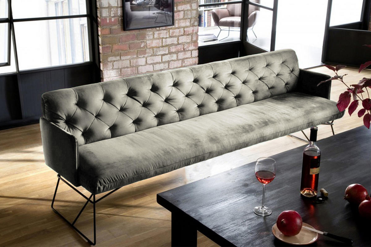 ESSZIMMERBANK CHARME Silber Velvet - Silberfarben, Textil (206/85/68cm) - KAWOLA