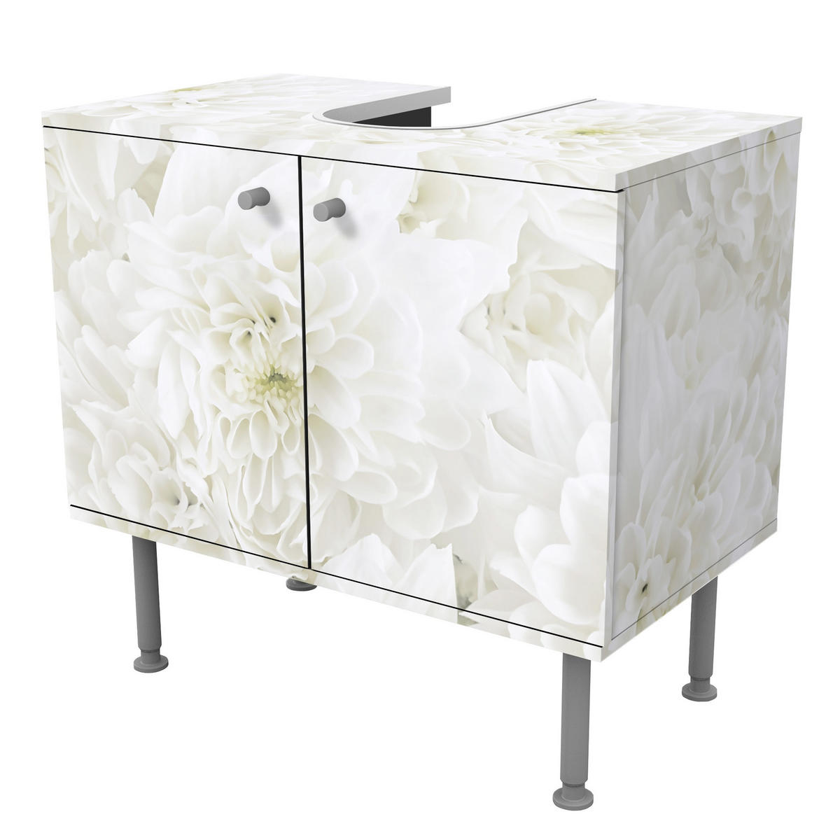 WASCHBECKENUNTERSCHRANK Dahlien Blumenmeer weiß 60/55/35 cm - Weiß, Holzwerkstoff (60/55/35cm) - Bilderwelten