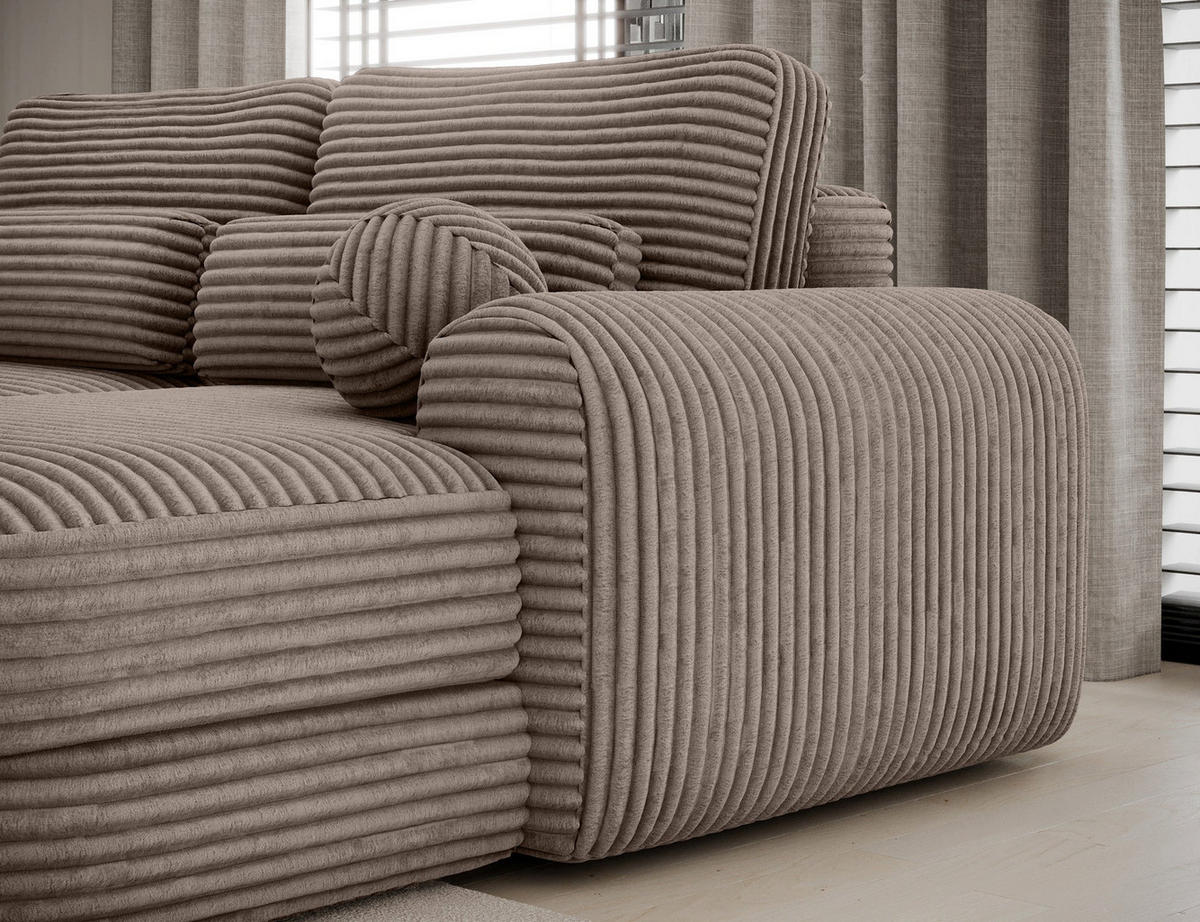 ECKSOFA RIPELI L-Form mit Schlaffunktion & Bettkasten – Modernes 3-Sitzer Sofa, Wellenfederung, 217 × 175 cm - Hellbraun/Schwarz, Kunststoff (175/217cm) - Wohnideebilder