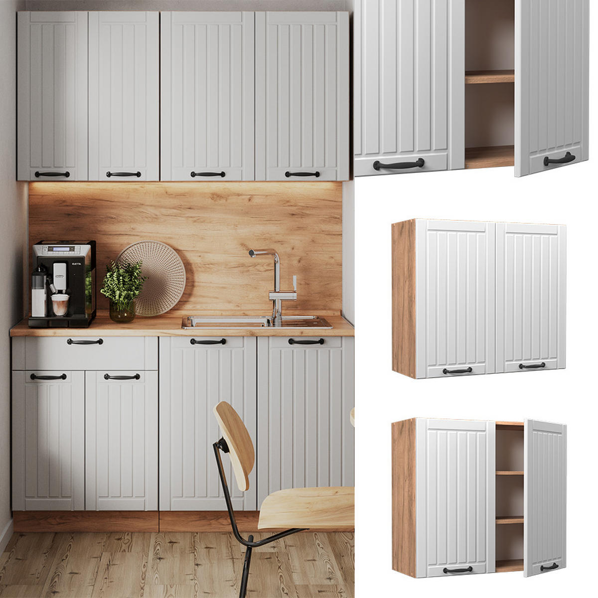 SKLENĚNÁ KUCHYŇSKÁ SKŘÍŇKA Fame-Line Bílý venkovský dům - bílá/medově dubová, kompozitní dřevo (80/72/34.1cm) - Vicco